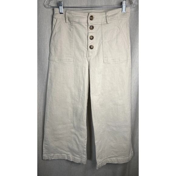 ALYA Beige Culottes Chino Style/Button Fly/Large Flat Front Pocket -11” Wide Leg - Picture 1 of 5